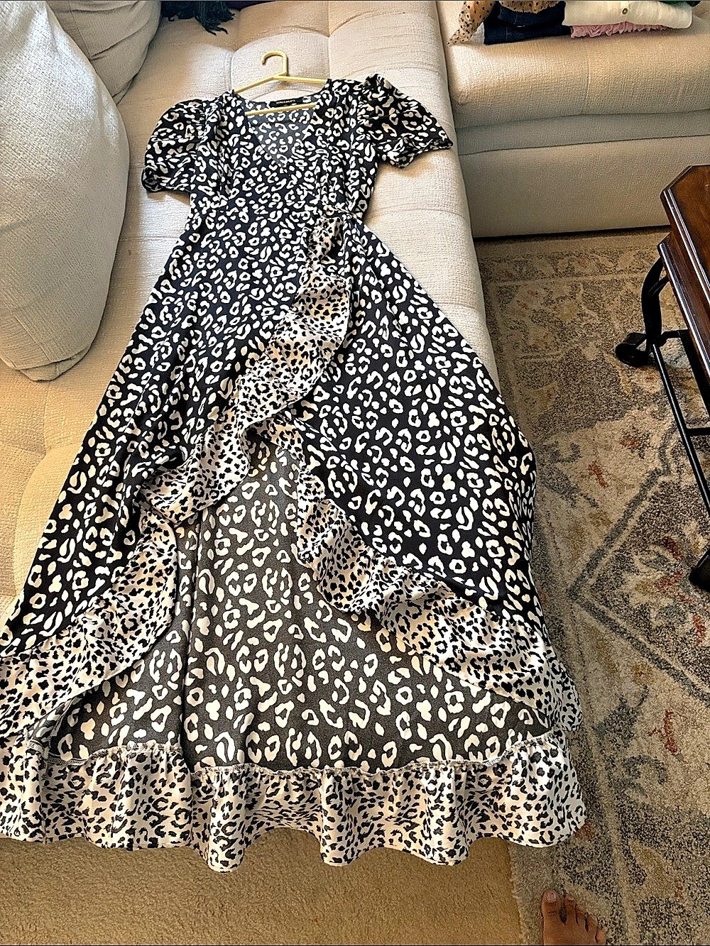 SUGERLIPS Animal Print Maxi Dress in Black & Cream Size Medium